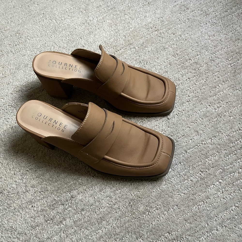 Journee Collection Tan Square-Toe Mules